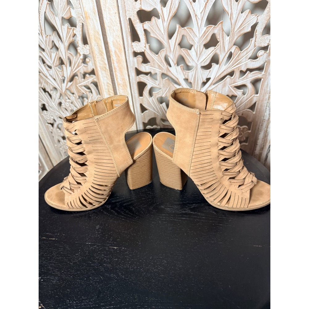 DV Dolce Vita Tan Faux Suede Woven Cage Block Heel Sandals Open Toe Booties 7.5 - Picture 9 of 10
